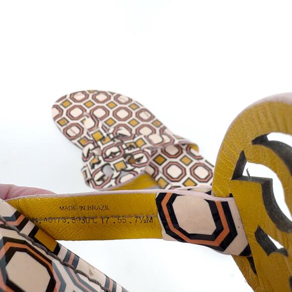 TORY BURCH Yellow Pink Geometric Print Patent Leather Miller Sandals Size 8 - Picture 8 of 11